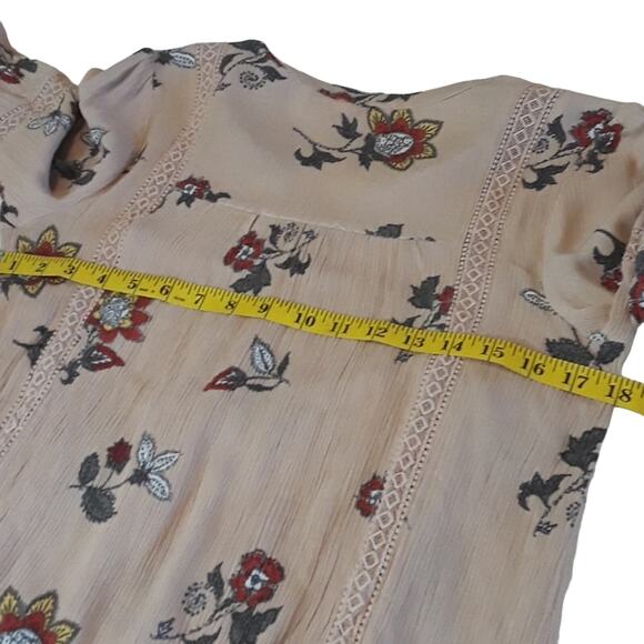 Womens Sz S Beige Gauzy Floral Fairy BOHO Cottage Core V-Neck Pullover Blouse - Picture 7 of 11